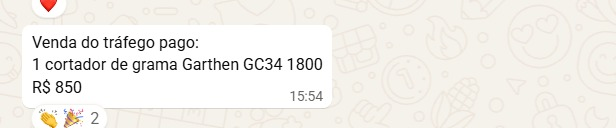 Mensagem real registrando uma venda do tráfego pago